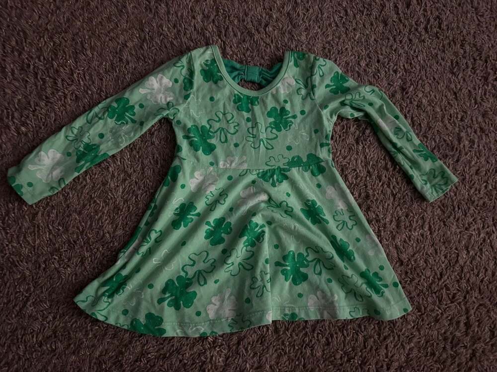 Hudson Baby Infant/Toddler Girl Green Shamrock Long Sleeve Dress 2T